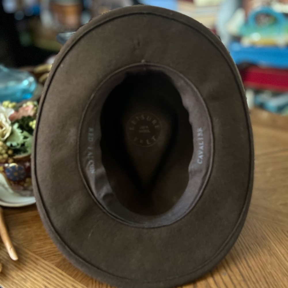 Vintage Brown Wool Cowboy Hat with Leather Band & Feather Accent - Picture 10 of 14